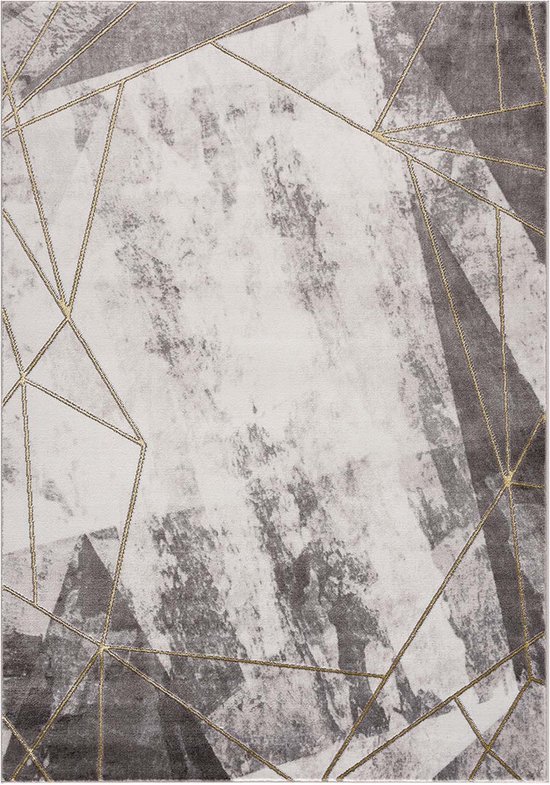 Tapijtenloods Vloerkleed Laagpolig Noa Abstract Grijs Goud- 80x300 CM
