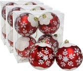 12x stuks gedecoreerde kerstballen rood kunststof diameter 8 cm - Kerstboom versiering