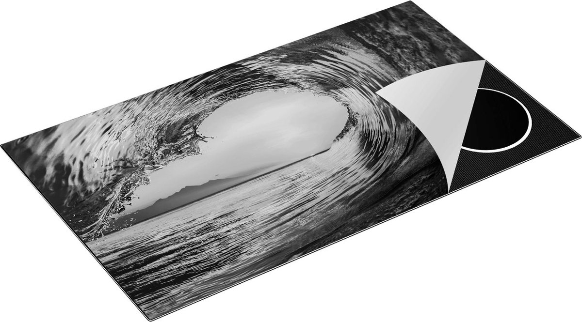 Chefcare Inductie Beschermer Golf bij Zonsondergang - Zwart Wit - 90x50 cm - Afdekplaat Inductie - Kookplaat Beschermer - Inductie Mat