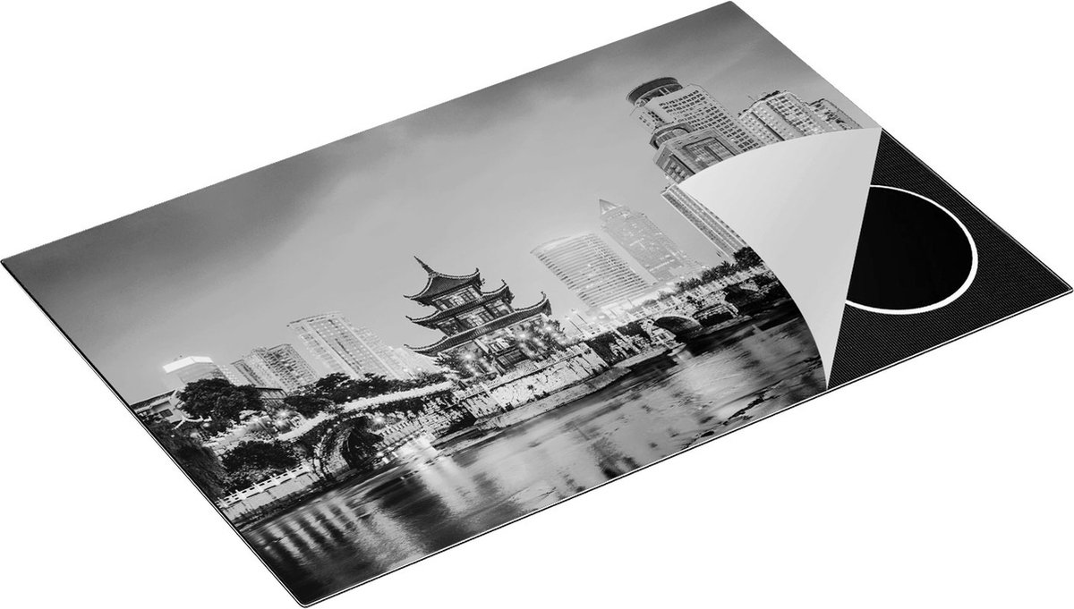 Chefcare Inductie Beschermer Rivier bij Stad Guiyang in China - Zwart Wit - 80x55 cm - Afdekplaat Inductie - Kookplaat Beschermer - Inductie Mat