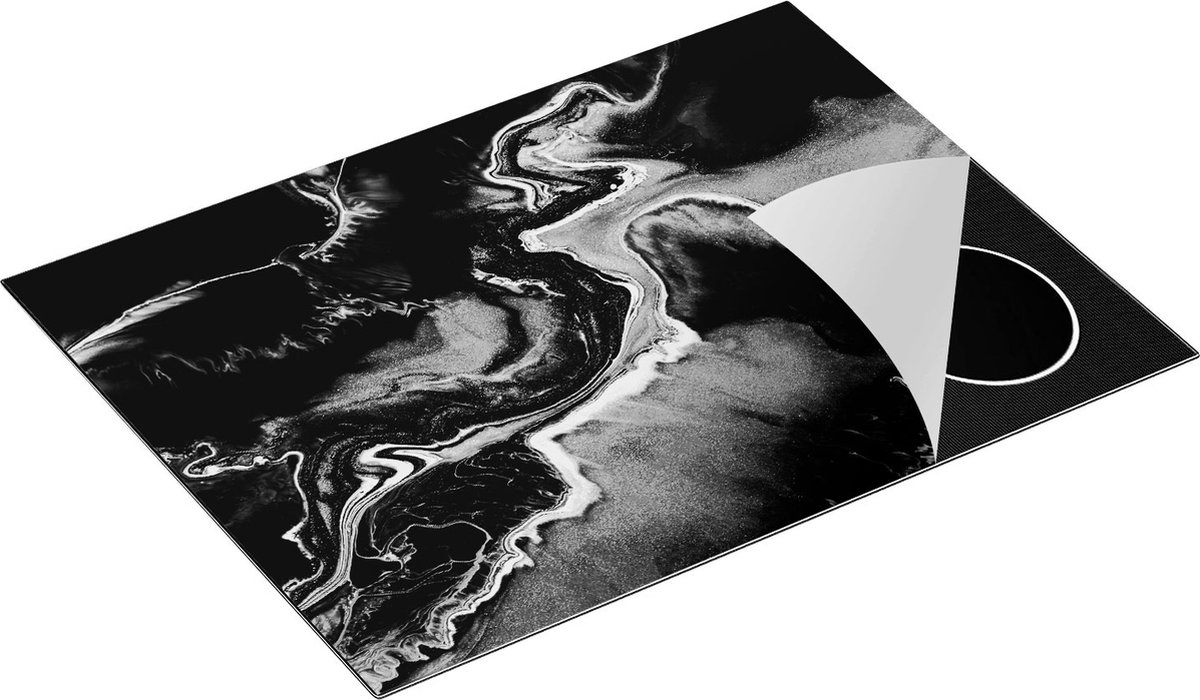 Chefcare Inductie Beschermer Abstracte Kunst van Verf - Zwart Wit - 70x50 cm - Afdekplaat Inductie - Kookplaat Beschermer - Inductie Mat