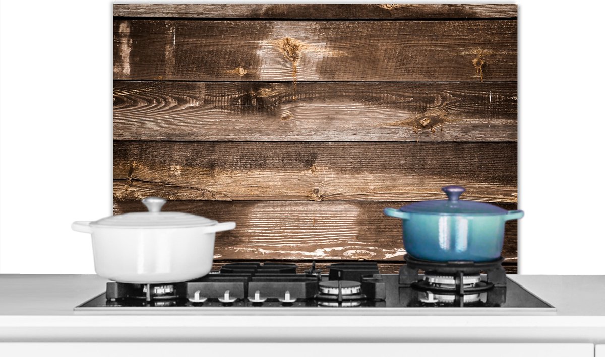 Spatscherm keuken - Spatbord - Hout - Donker - Plank - Keuken - Muurdecoratie - 80x55 cm
