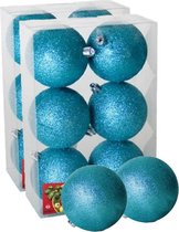 12x stuks kerstballen ijsblauw glitters kunststof diameter 4 cm - Kerstboom versiering