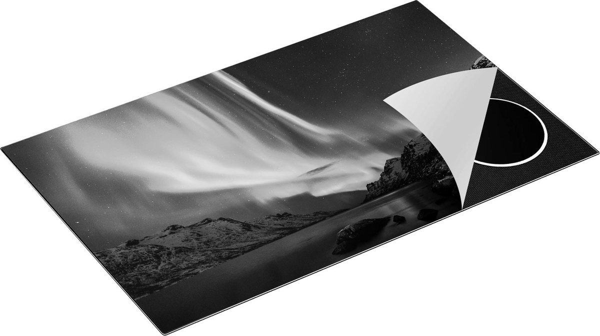 Chefcare Inductie Beschermer Noorderlicht boven het Water in de Bergen - Zwart Wit - 85x52 cm - Afdekplaat Inductie - Kookplaat Beschermer - Inductie Mat