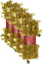 4x morceaux de guirlandes de Noël lametta avec étoiles or 200 x 6,5 cm - Guirlandes de Noël/Guirlandes de Noël