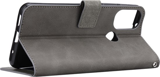 Bookcase Geschikt voor: Motorola Moto G22 - Grijs - portemonnee hoesje met 2 stuk Glas Screen protector