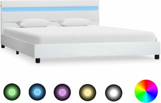 vidaXL Cadre de lit avec LED en similicuir blanc 120x200 cm | bol.com