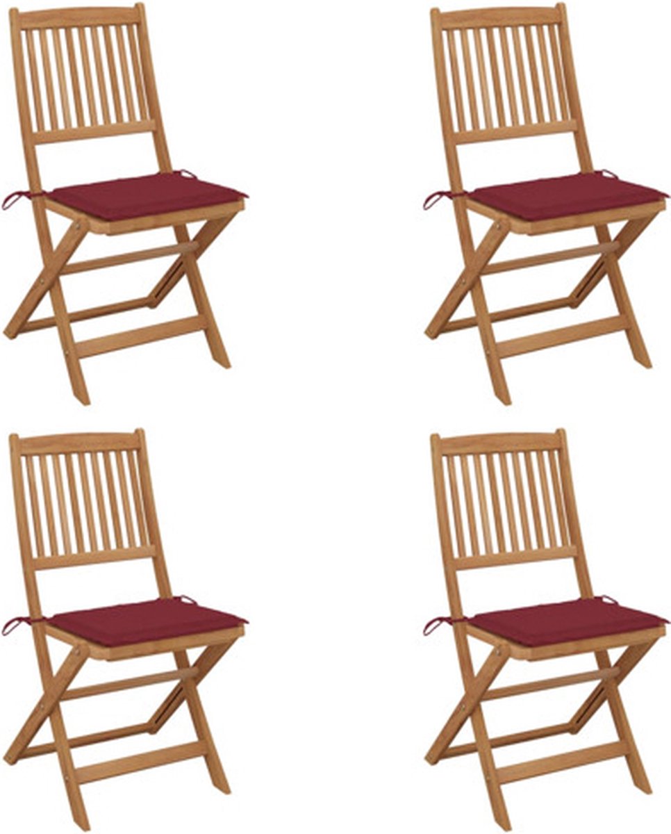 vidaXL - Tuinstoelen - 4 - st - inklapbaar - met - kussens - massief - acaciahout