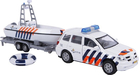 Schaalmodel politie auto met boot
