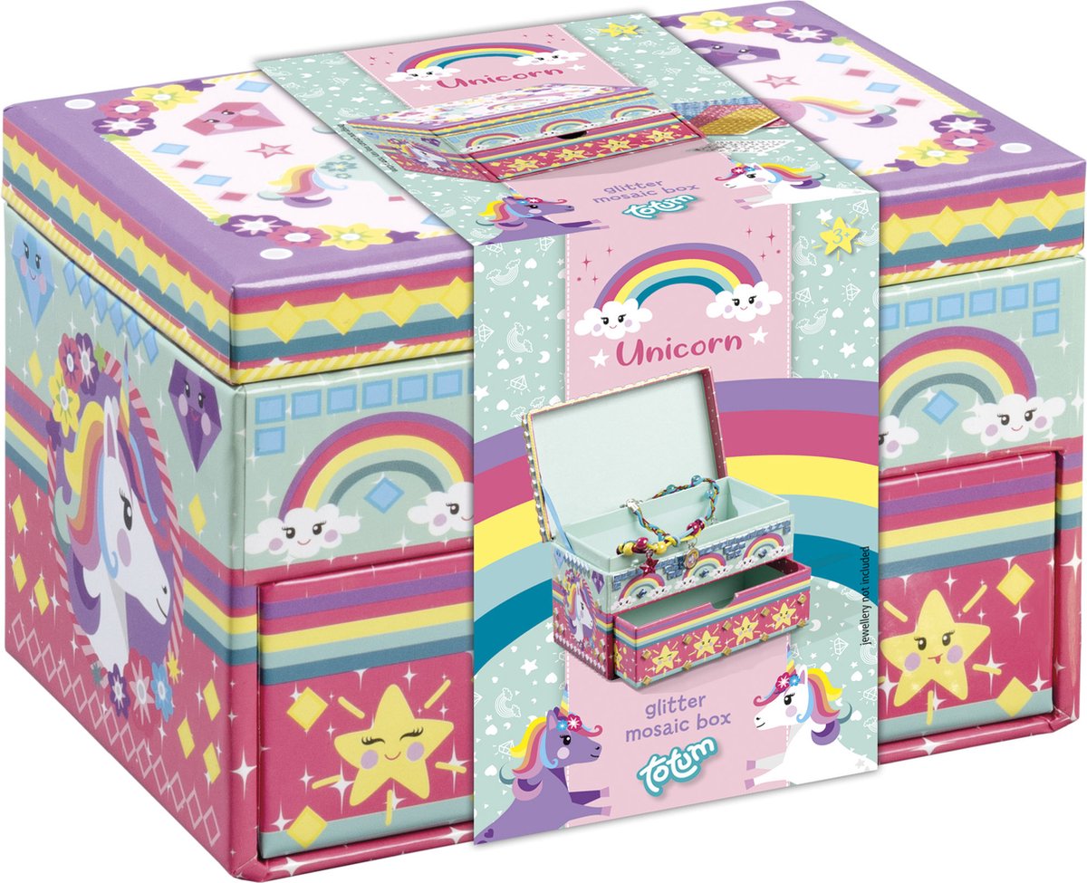 Totum Unicorn sieraden doosje versieren - speelgoed meisjes knutselen cadeau tip - mozaïek 15 x 10 x 10 cm cadeau tip meisjes en jongens vanaf 3 jaar — afbeelding 9