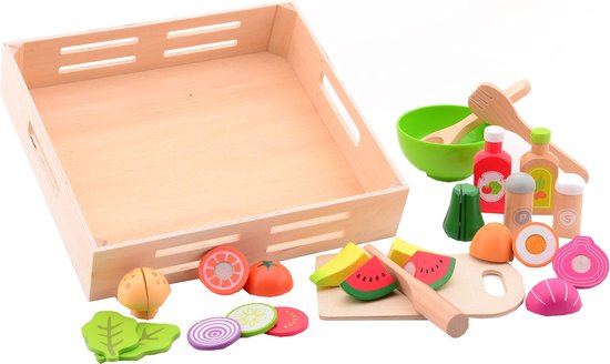 Jouéco Salade Set - Speelgoedeten en Drinken in Houten Tray van Jouéco — afbeelding 3