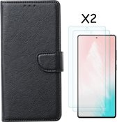 Hoesje Geschikt Voor Samsung Galaxy S20 FE 2022 hoesje bookcase Zwart - Galaxy S20 FE bookcase wallet case portemonnee hoesje - Hoesje Geschikt Voor Samsung Galaxy S20 Fe 2022 screenprotector / 2X tempered glass