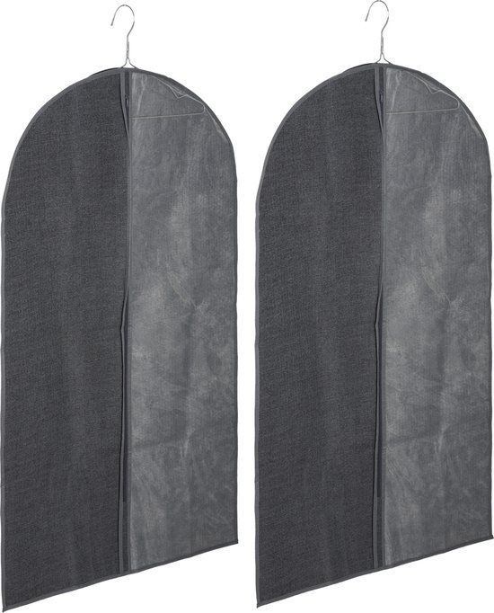 Set van 2x stuks kleding/beschermhoes linnen grijs 100 cm inclusief kledinghangers - Kledingzak met klerenhangers