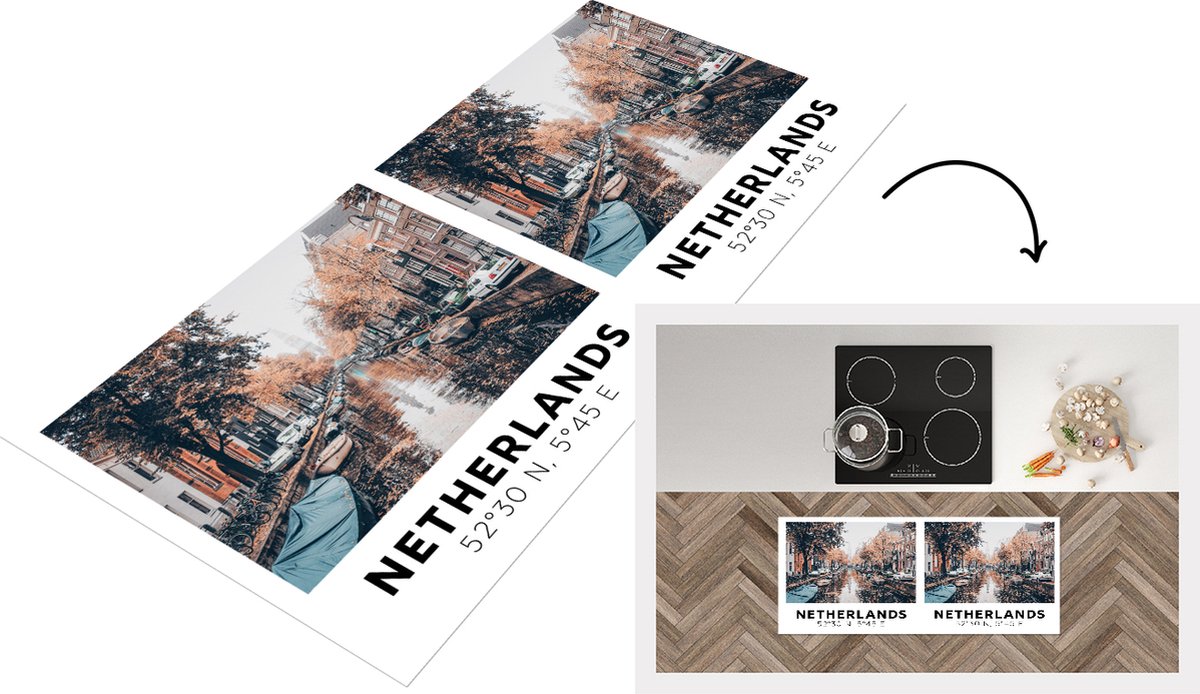 KitchenYeah Keukenloper - Loper keuken - Nederland - Grachten - Herfst - Amsterdam - 120x50 cm - Keukenloper vinyl Multicolor