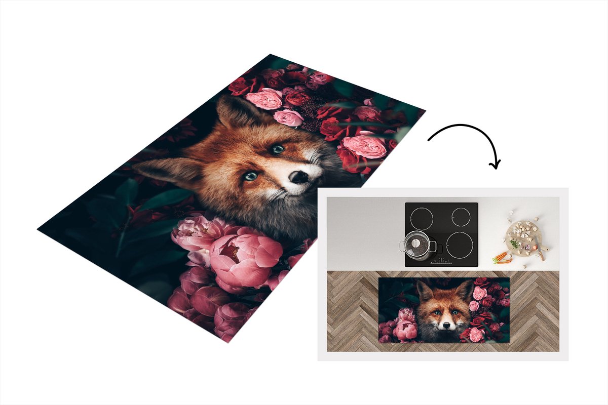 KitchenYeah Keukenloper - Loper keuken - Vos - Bloemen - Botanisch - Dieren - 120x60 cm - Keukenloper vinyl Multicolor