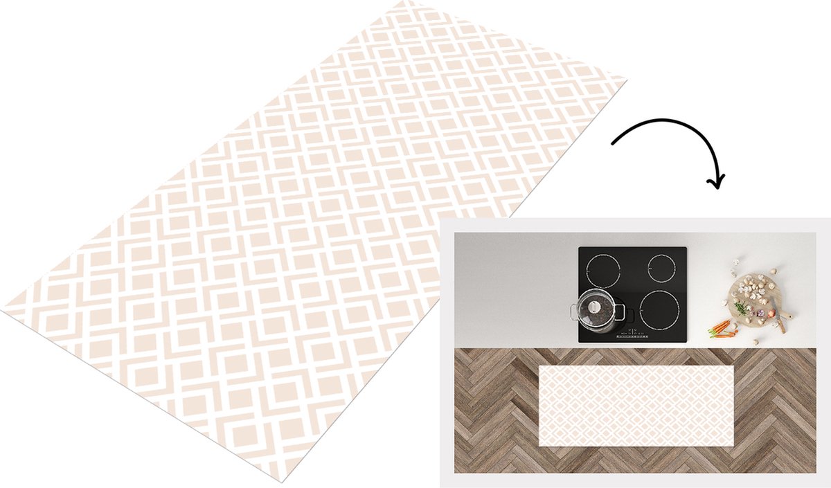 KitchenYeah Keukenloper - Loper keuken - Patronen - Abstract - Beige - Geometrie - 120x50 cm - Keukenloper vinyl Multicolor