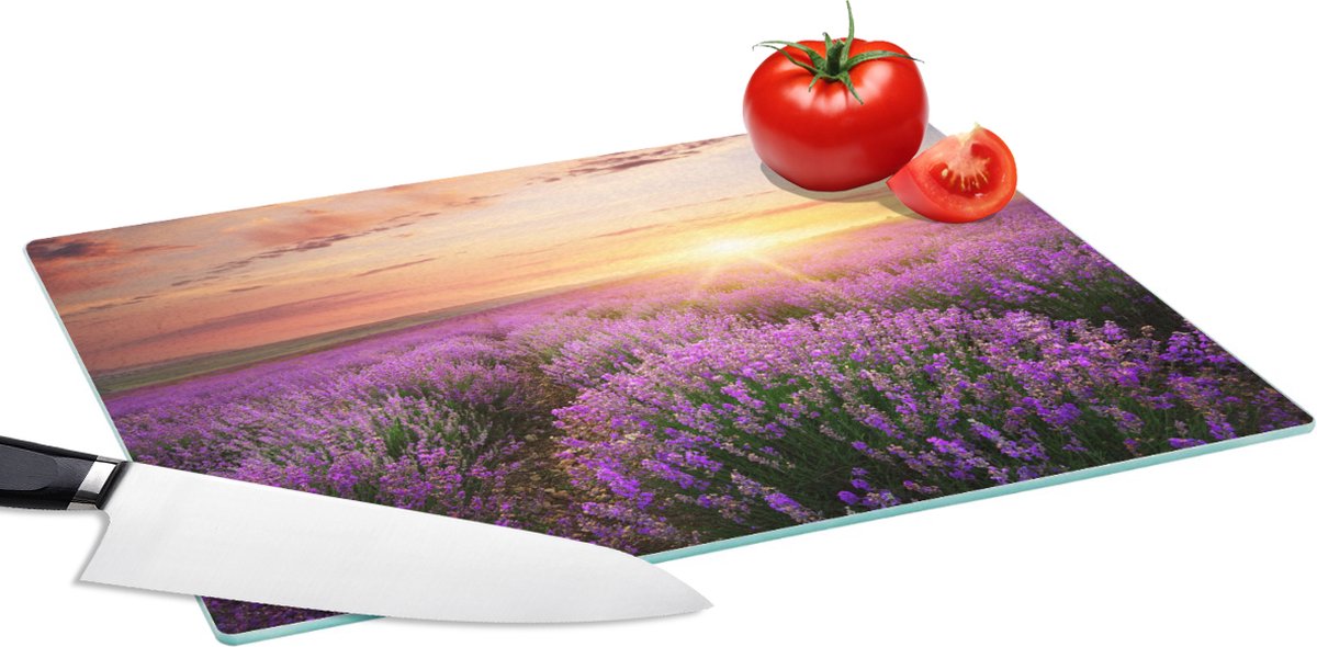Glazen Snijplank - 39x28 - Lavendel - Zon - Bloemen - Snijplanken Glas