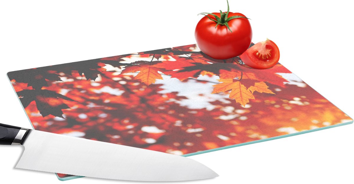 Glazen Snijplank - 28x20 - Herfstbladeren - Landelijke decoratie - Zon - Snijplanken Glas
