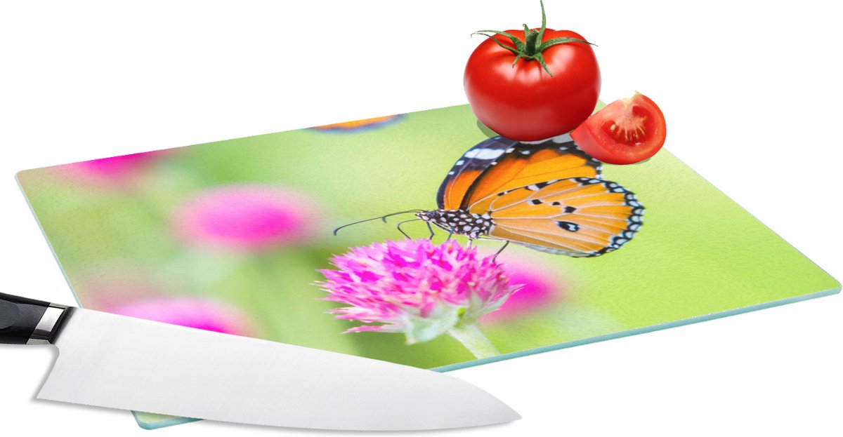 Glazen Snijplank - 28x20 - Insecten - Vlinders - Bloemen - Snijplanken Glas