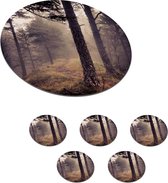 Onderzetters voor glazen - Rond - Mist - Herfst decoratie - Natuur - Bos - 10x10 cm - Glasonderzetters - 6 stuks