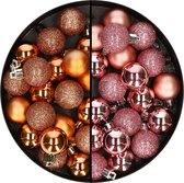 40x stuks kleine kunststof kerstballen koper en roze 3 cm - Voor kleine kerstbomen