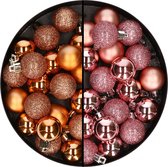 40x morceaux de petites boules de Noël en plastique cuivre et rose 3 cm - Pour petits sapins de Noël