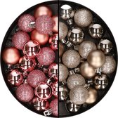 40x stuks kleine kunststof kerstballen roze en champagne 3 cm - Kerstversiering