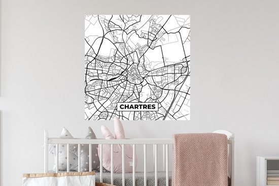 Stickers muraux - Plan de ville - France - Chartres - Plan - Plan d'étage - Zwart et blanc - 80x80 cm - Film adhésif