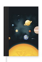 Notitieboek - Schrijfboek - Een illustratie van het zonnestelsel met onze planeet - Notitieboekje klein - A5 formaat - Schrijfblok