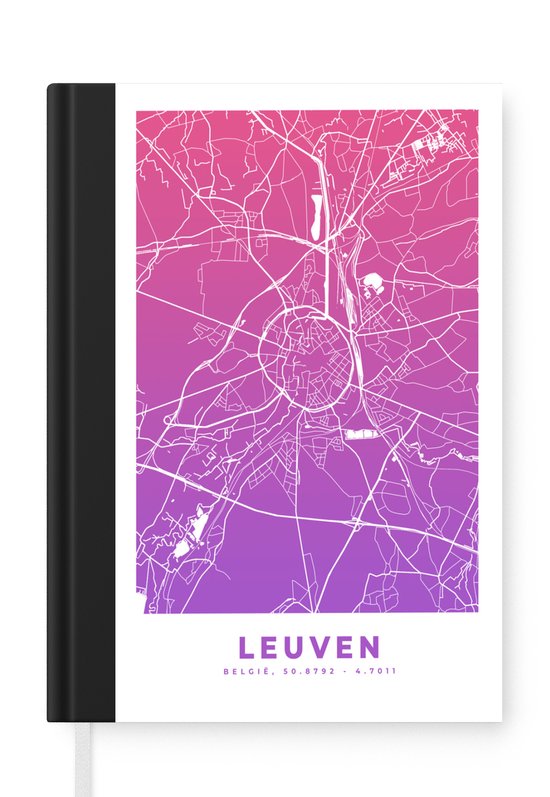 Notitieboek - Schrijfboek - Stadskaart - Leuven - Paars - Roze - Notitieboekje klein - A5 formaat - Schrijfblok - Plattegrond