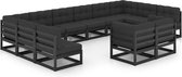 vidaXL - 12-delige - Loungeset - met - kussens - massief - grenenhout - zwart