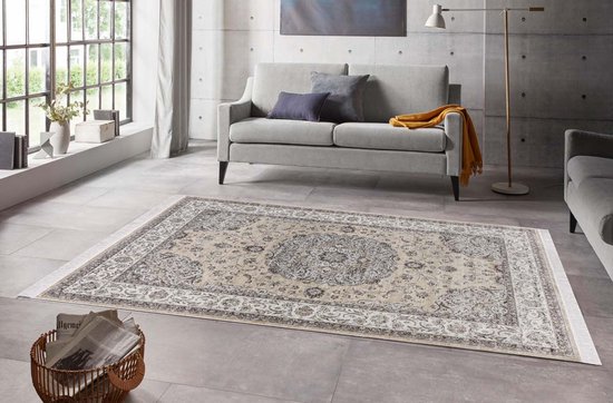 Perzisch tapijt velours Tabriz Casim - beige/crème 95x140 cm