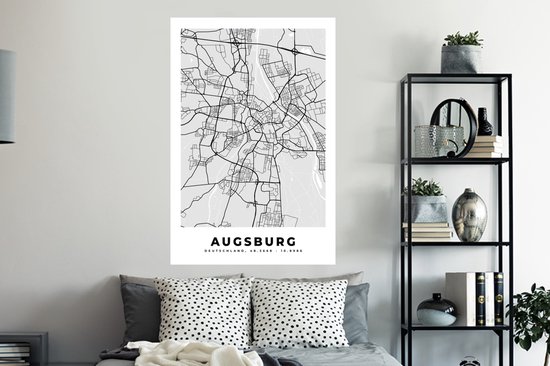 Muurstickers - Sticker Folie - Stadskaart - Duitsland - Plattegrond - Augsburg - Kaart - 80x120 cm - Plakfolie - Muurstickers Kinderkamer - Zelfklevend Behang - Zelfklevend behangpapier - Stickerfolie