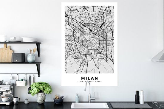 Stickers muraux - Milan - Plan de la ville - Wit - Carte - Carte - 80x120 cm - Feuille adhésive