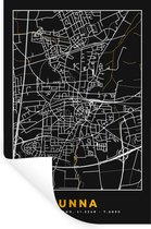 Muurstickers - Sticker Folie - Duitsland – Black and Gold – Unna – Stadskaart – Kaart – Plattegrond - 60x90 cm - Plakfolie - Muurstickers Kinderkamer - Zelfklevend Behang - Zelfklevend behangpapier - Stickerfolie
