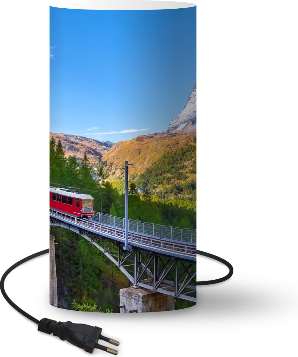 Lamp - Nachtlampje - Tafellamp slaapkamer - Een trein in de Alpen - 54 cm hoog - Ø24.8 cm - Inclusief LED lamp