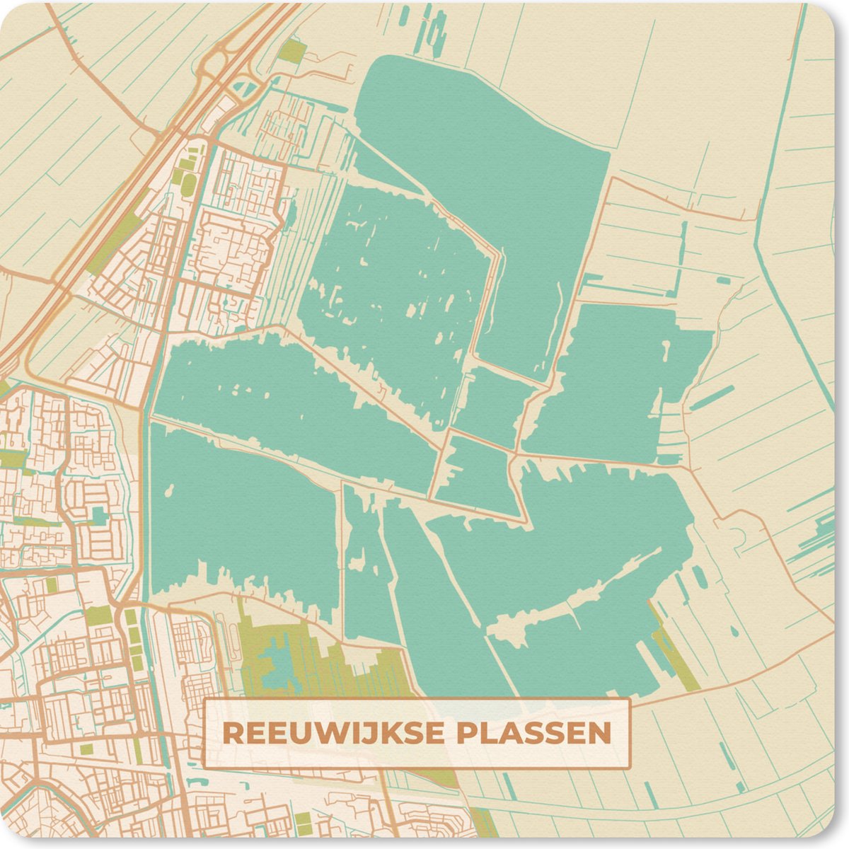 Muismat 30x30 cm - Mousepad Vintage - Kaart - Plattegrond - Reeuwijkse Plassen - Stadskaart - Muismatten - Stadskaart