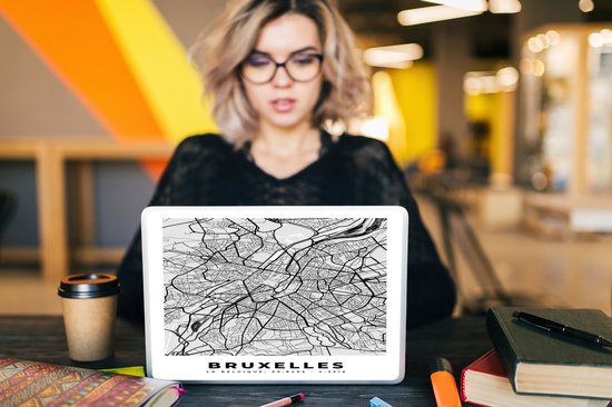 Autocollant pour ordinateur portable - 11,6 pouces - Carte - Bruxelles - Zwart Wit - Plan de la ville - Carte - 30x21cm - Autocollants pour ordinateur portable - Skin pour ordinateur portable - Couverture