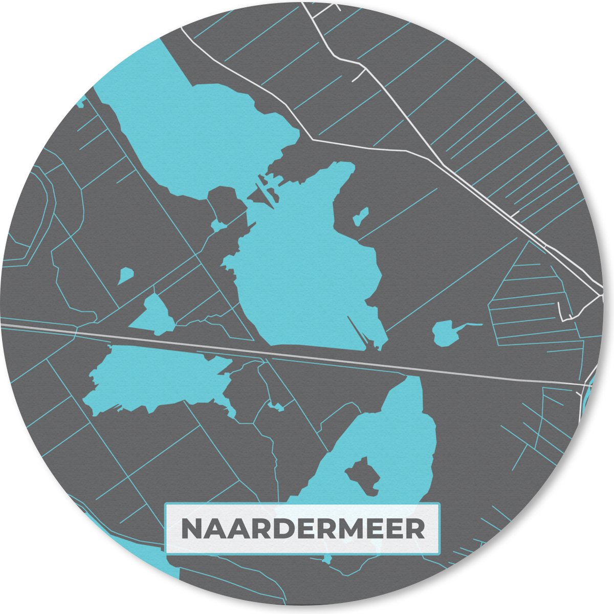 Muismat rond 20x20 cm - Mousepad Kaart - Nederland - Naardermeer - Water - Plattegrond - Stadskaart - Ronde muismatten - Stadskaart