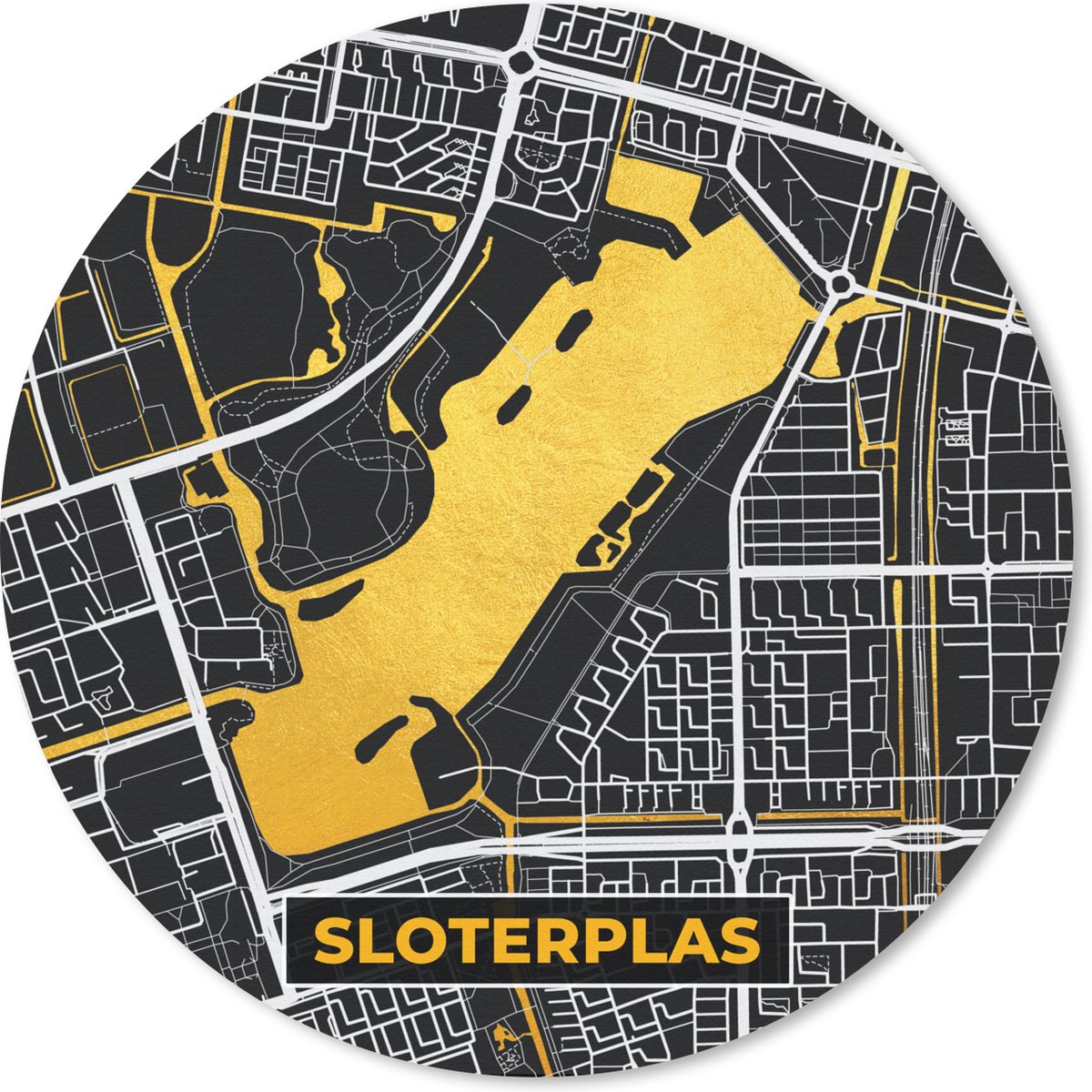 Muismat rond 50x50 cm - Mousepad Kaart - Plattegrond - Stadskaart - Nederland - Sloterplas - Ronde muismatten - Stadskaart