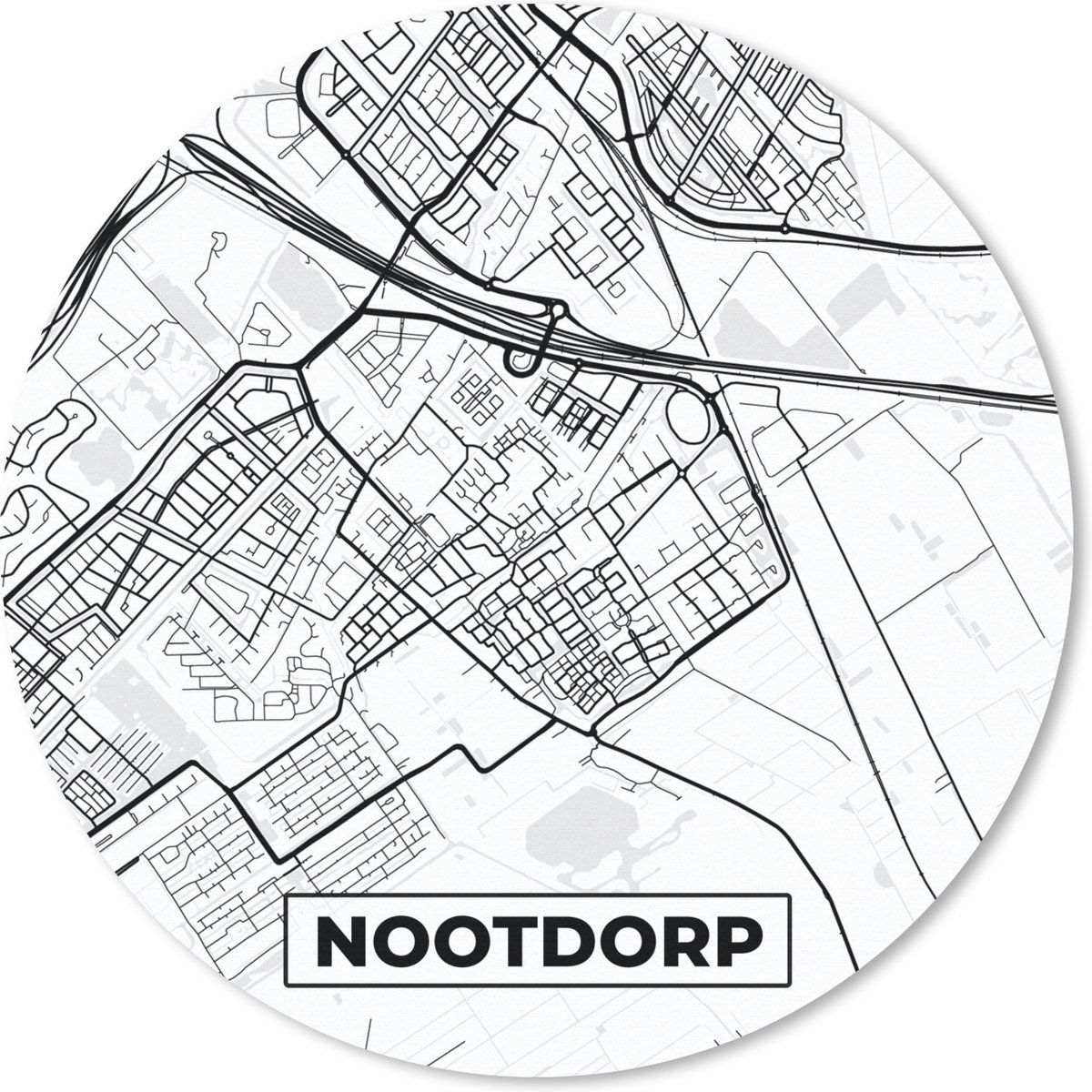 Muismat rond 30x30 cm - Mousepad Nootdorp - Plattegrond - Kaart - Stadskaart - Ronde muismatten - Stadskaart