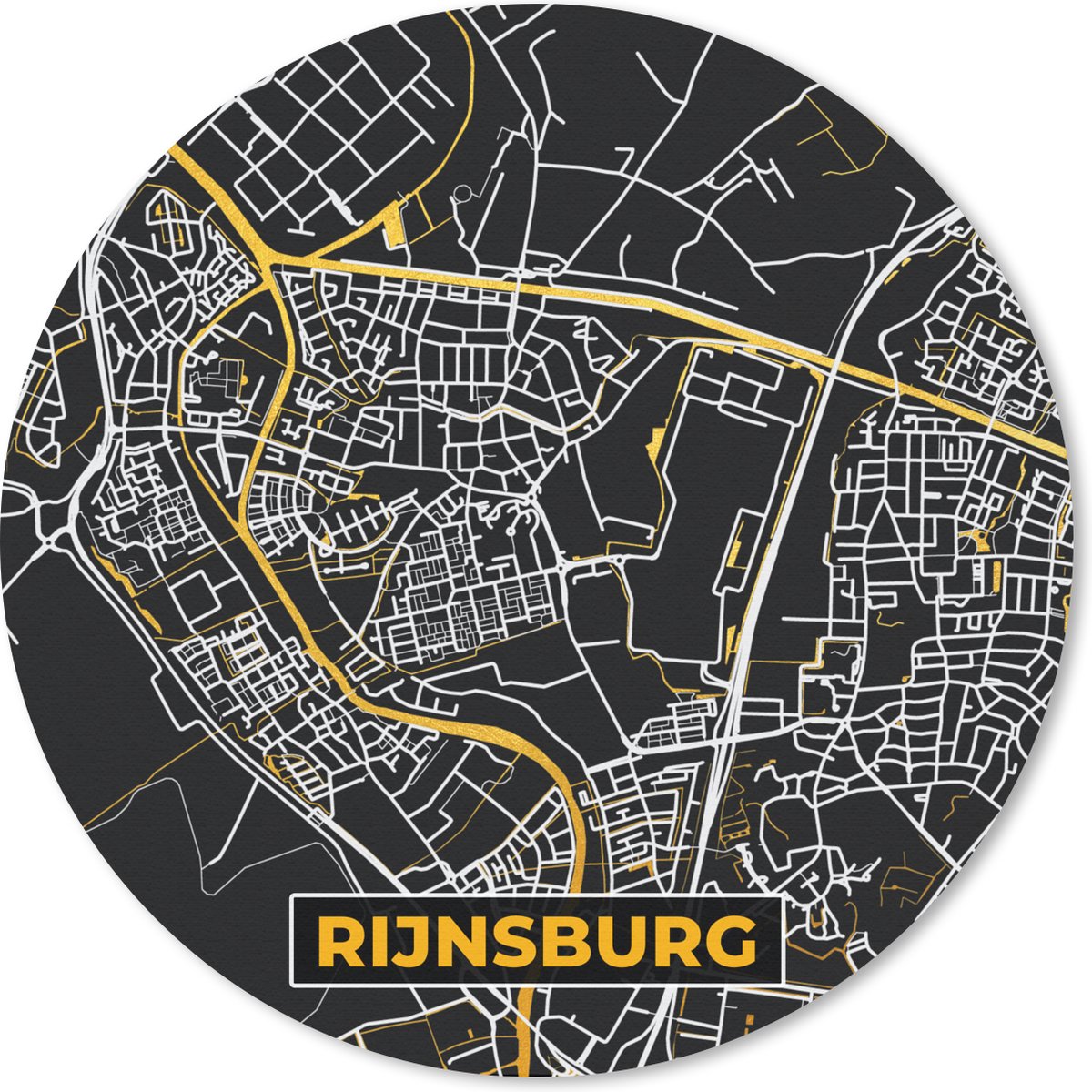 Muismat rond 40x40 cm - Mousepad Plattegrond - Rijnsburg - Stadskaart - Kaart - Ronde muismatten - Stadskaart