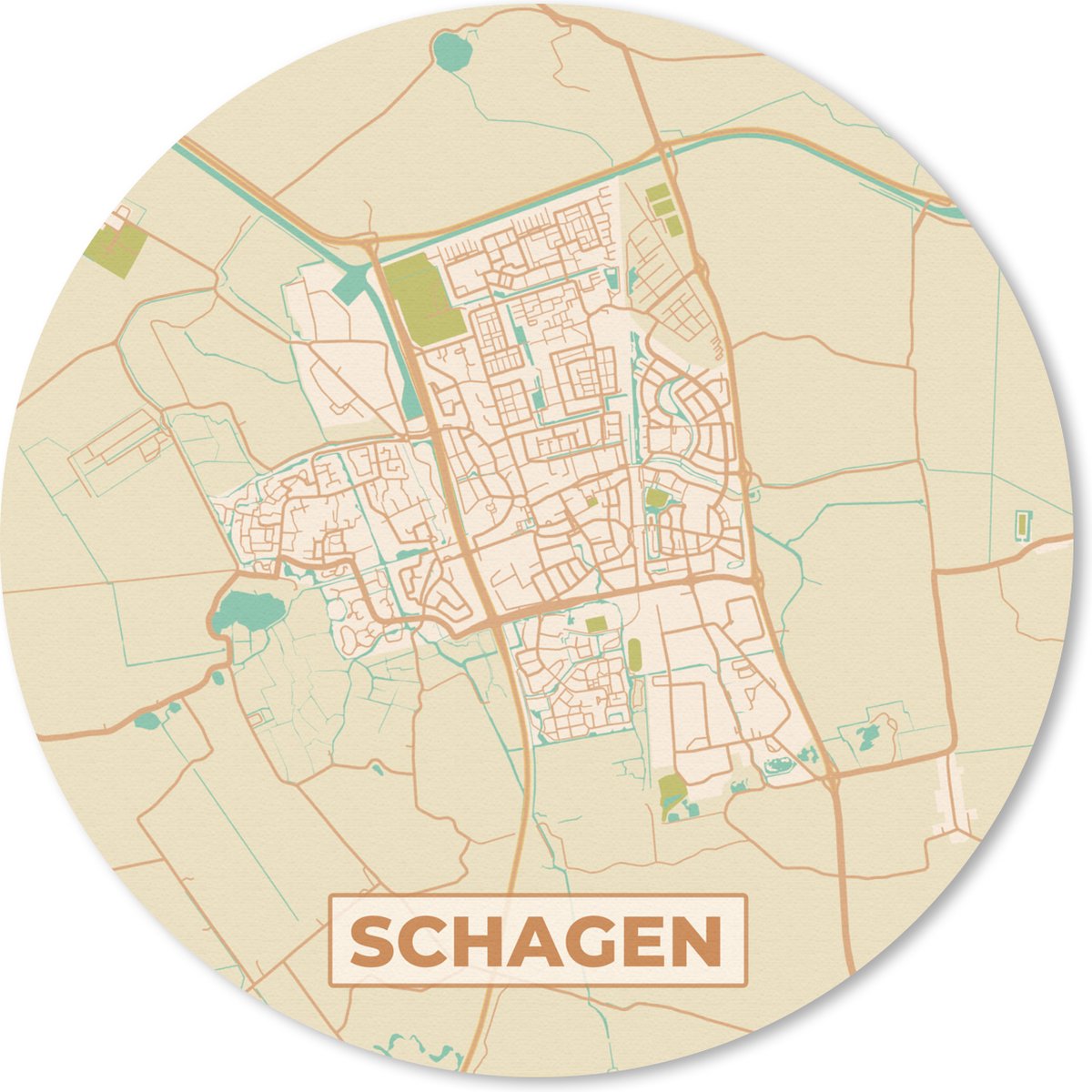 Muismat rond 40x40 cm - Mousepad Schagen - Kaart - Plattegrond - Stadskaart - Ronde muismatten - Stadskaart