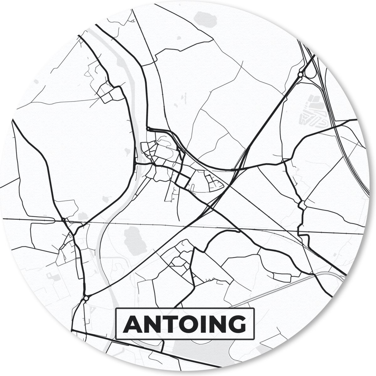 Muismat rond 30x30 cm - Mousepad Zwart Wit – België – Plattegrond – Stadskaart – Kaart – Antoing - Ronde muismatten - Stadskaart