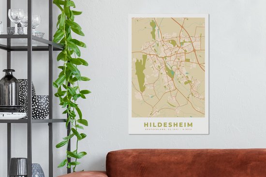 Peinture sur toile Hildesheim - Vintage - Plan de ville - Carte - Plan d'étage - 40x60 cm - Décoration murale
