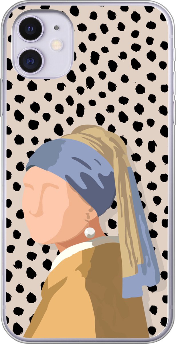 Telefoonhoesje Geschikt voor iPhone 11 hoesje - Pastel - Meisje met de parel - Stippen - Oude meesters - Siliconen Telefoonhoesje Telefoonhoesje