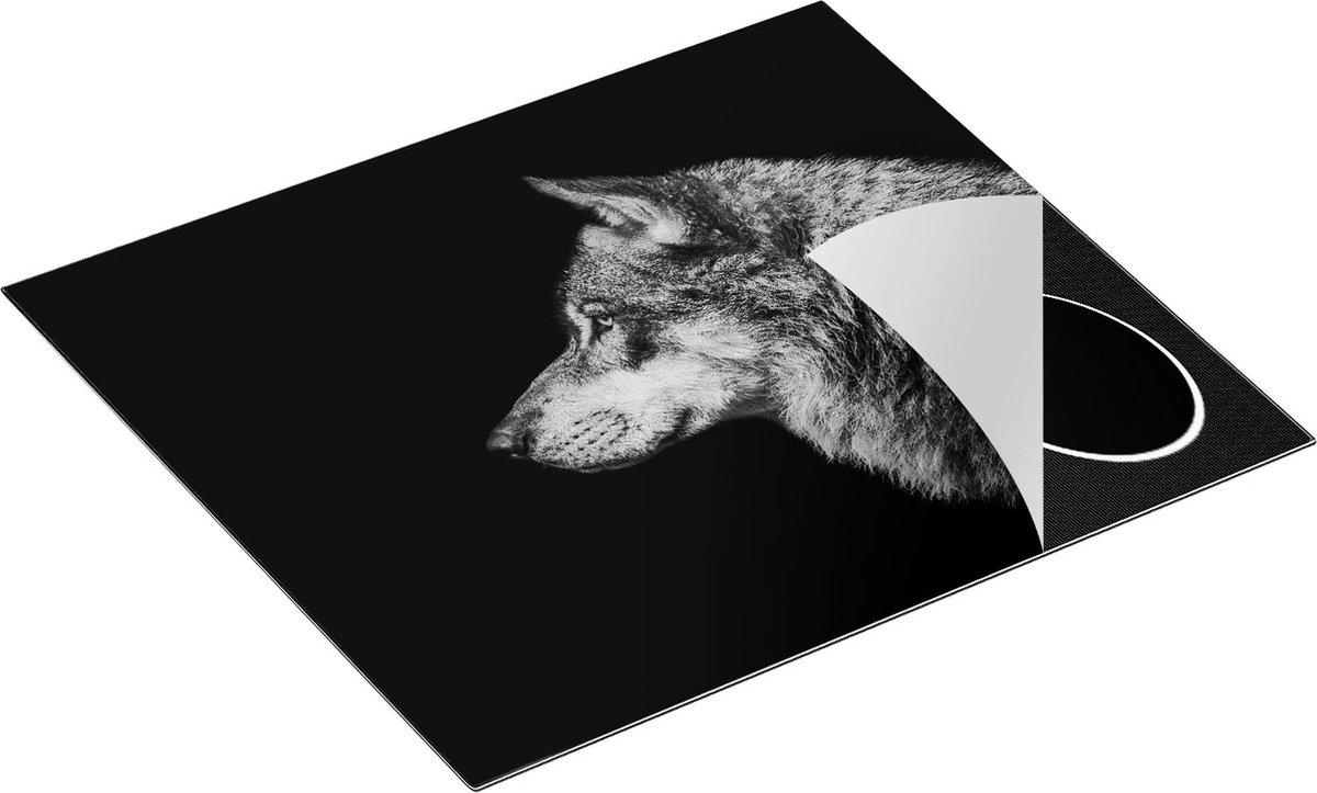 Chefcare Inductie Beschermer Wolvenkop - Wolf - Zwart Wit - 60x52 cm - Afdekplaat Inductie - Kookplaat Beschermer - Inductie Mat