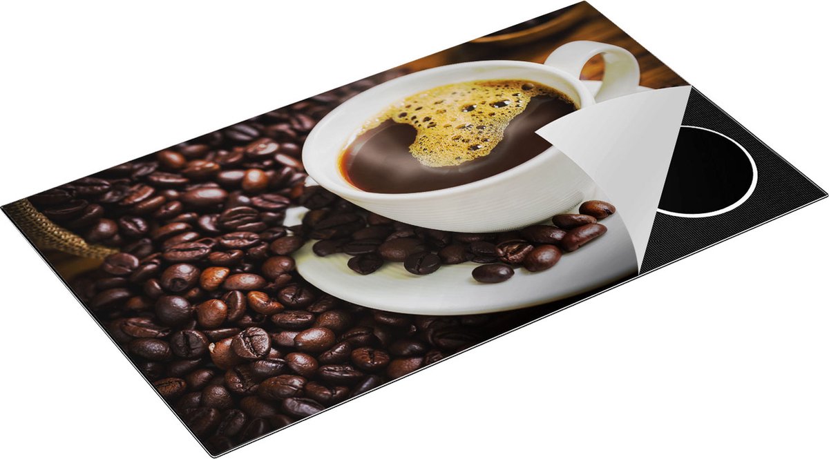Chefcare Inductie Beschermer Kopje Koffie met Koffiebonen - 90x50 cm - Afdekplaat Inductie - Kookplaat Beschermer - Inductie Mat
