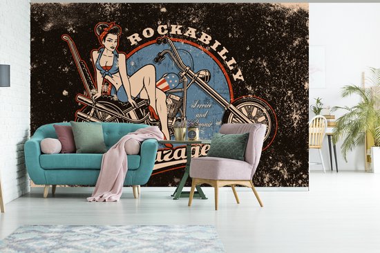 Papier peint - Papiers Papier peint photo Mancave - Moto - Femme - Rétro - Largeur 525 cm x Hauteur 350 cm