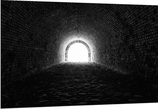 WallClassics - Dibond - Donkere Tunnel - 150x100 cm Foto op Aluminium (Met Ophangsysteem)